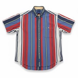 Vintage 90s Catalina Men’s Large Striped Button Down Shirt Herringbone Cotton SS